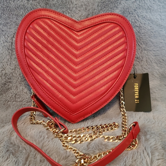Forever 21 Handbags - NWT - FREE in a bundle! | Forever 21 Red Quilted Heart Purse Crossbody